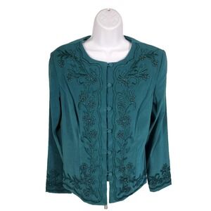 Sarah Elizabeth Green Shirt Women Size‎ 8 Button Up Long Sleeves Vintage